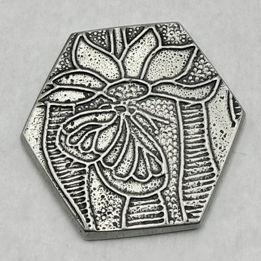 Tin Woodsman Studio Pewter Purse Mirror Hexagon Floral Compact Oregon